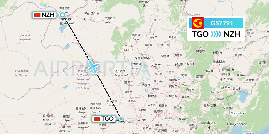 GS7791 Tianjin Airlines Flight Map: Tongliao to Manzhouli