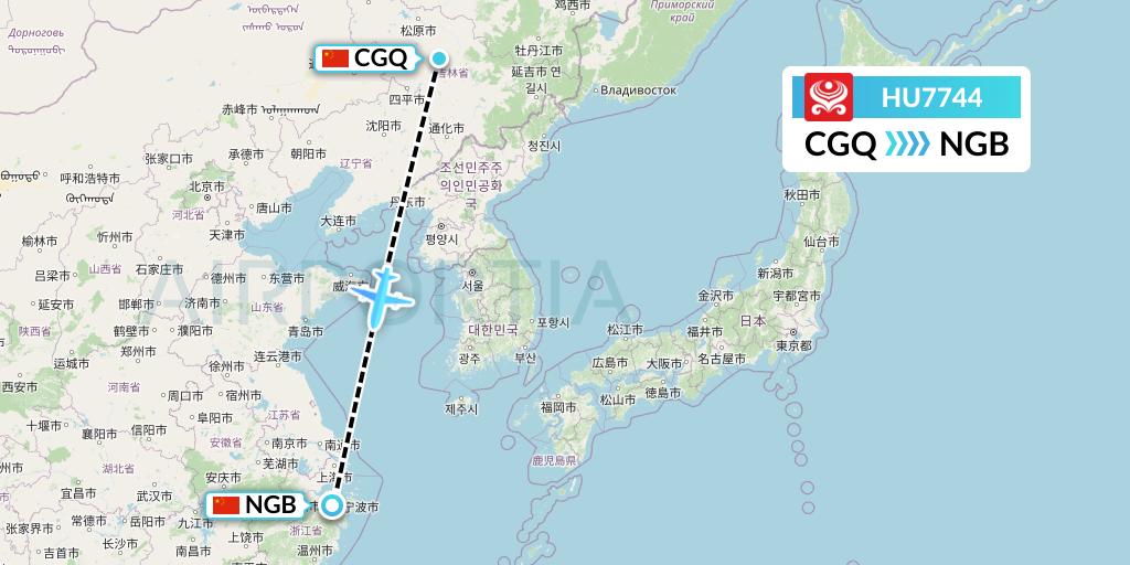 HU7744 Hainan Airlines Flight Map: Changchun to Ningbo
