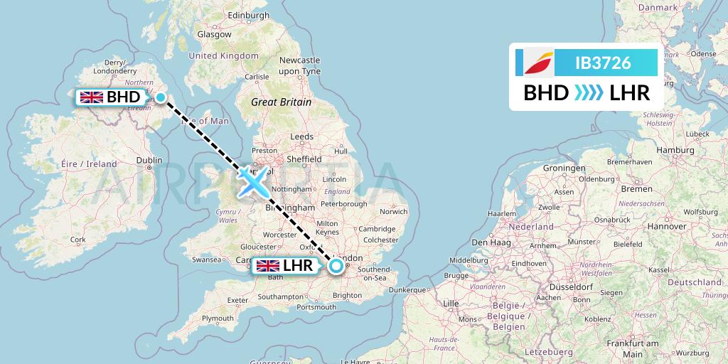 IB3726 Iberia Flight Map: Belfast to London