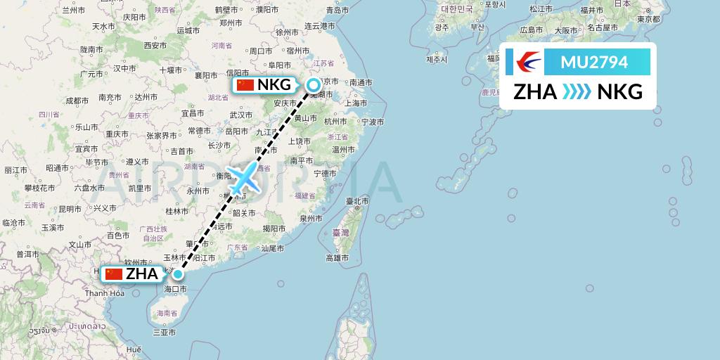 MU2794 China Eastern Airlines Flight Map: Zhanjiang to Nanjing