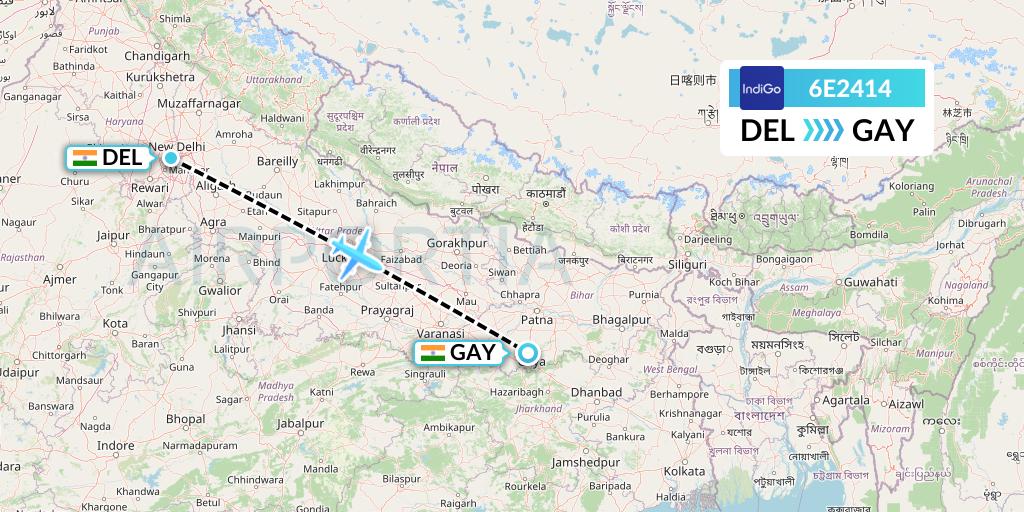 6E2414 IndiGo Airlines Flight Map: Delhi to Gaya