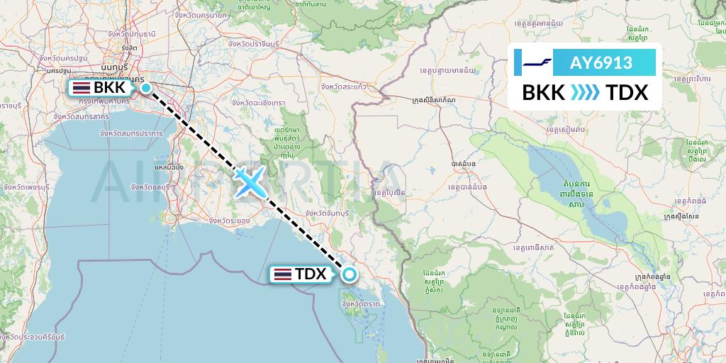 AY6913 Finnair Flight Map: Bangkok to Trat