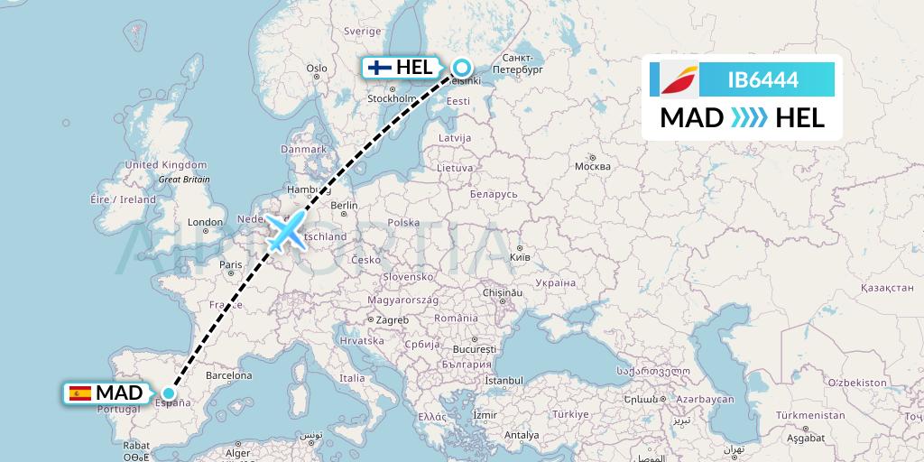 IB6444 Iberia Flight Map: Madrid to Helsinki