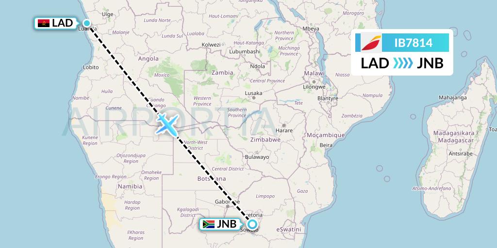 IB7814 Iberia Flight Map: Luanda to Johannesburg
