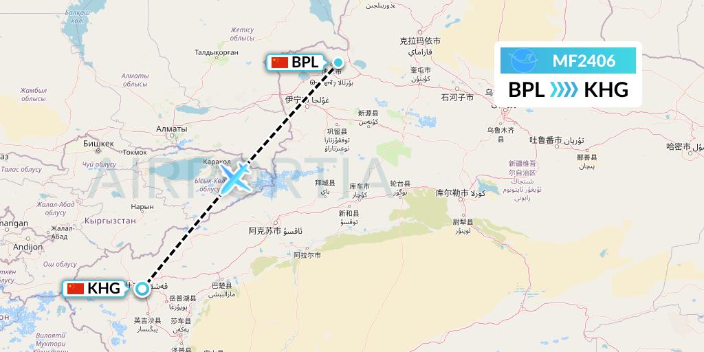 MF2406 Xiamen Airlines Flight Map: Bole to Kashgar