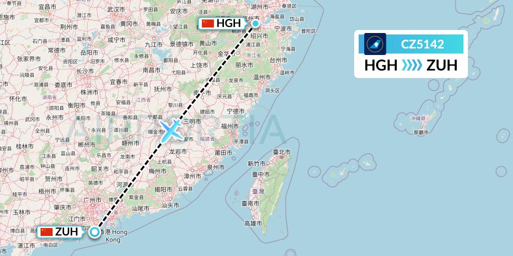 CZ5142 China Southern Airlines Flight Map: Hangzhou to Zhuhai