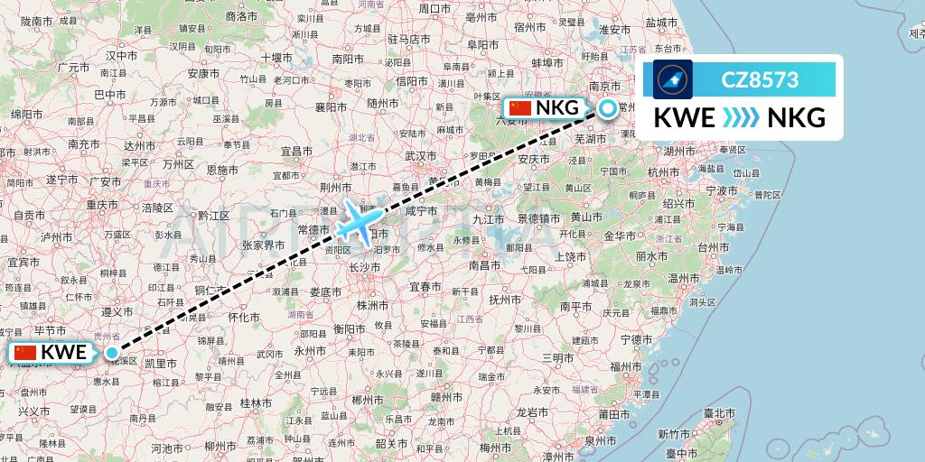 CZ8573 China Southern Airlines Flight Map: Guiyang to Nanjing