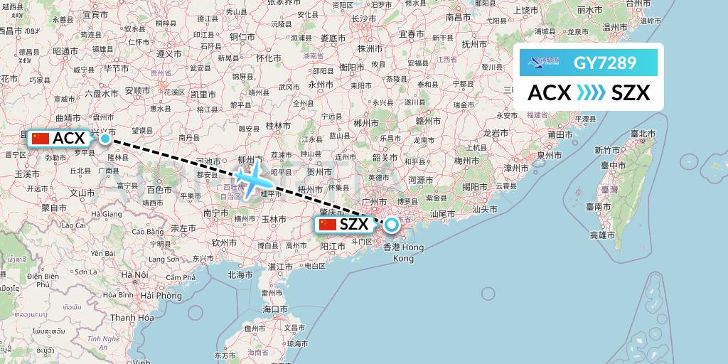 GY7289 Colorful GuiZhou Airlines Flight Map: Xingyi to Shenzhen
