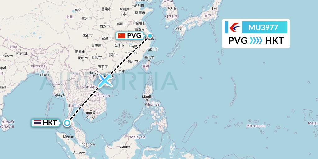 MU3977 China Eastern Airlines Flight Map: Shanghai to Phuket
