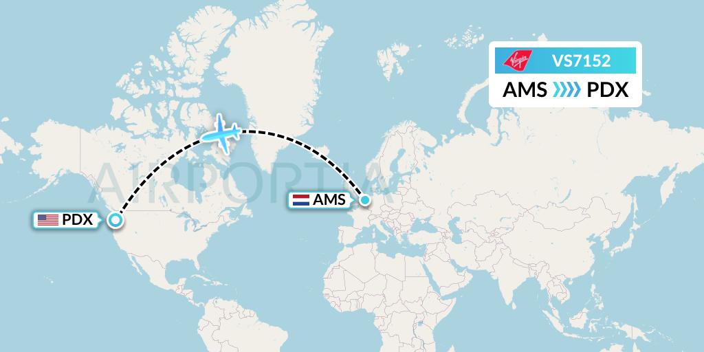 VS7152 Virgin Atlantic Airways Flight Map: Amsterdam to Portland
