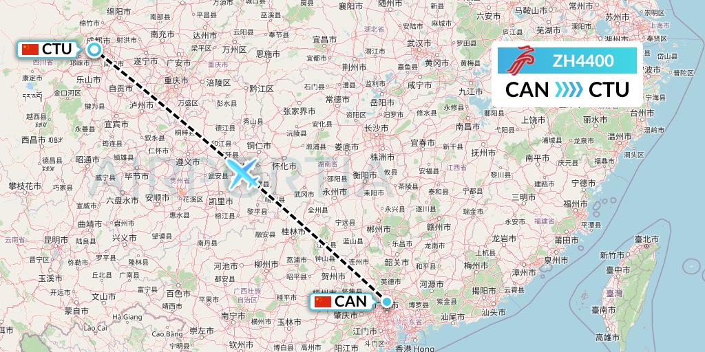 ZH4400 Shenzhen Airlines Flight Map: Guangzhou to Chengdu