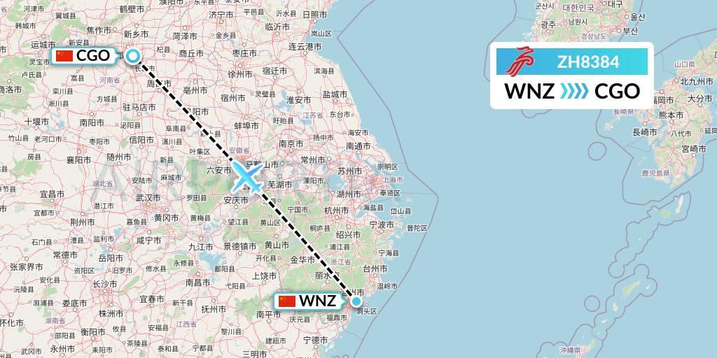 ZH8384 Shenzhen Airlines Flight Map: Wenzhou to Zhengzhou