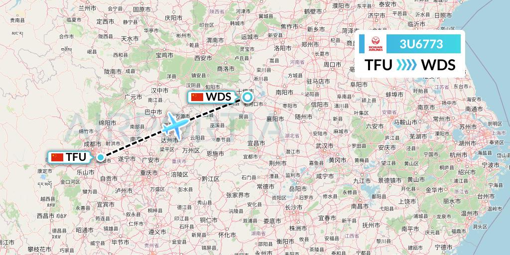3U6773 Sichuan Airlines Flight Map: Chengdu to Shiyan