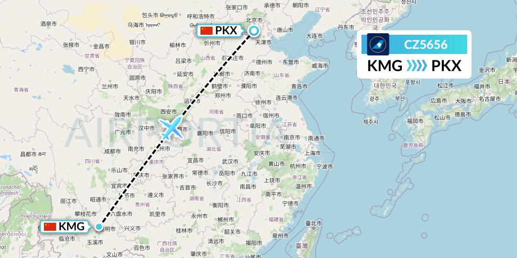 CZ5656 China Southern Airlines Flight Map: Kunming to Beijing