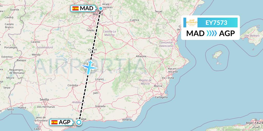 EY7573 Etihad Airways Flight Map: Madrid to Malaga