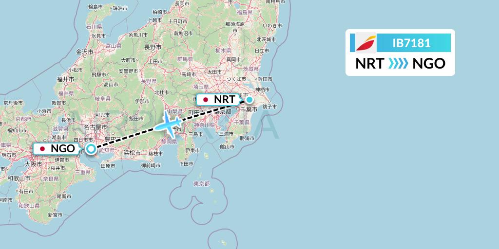IB7181 Iberia Flight Map: Tokyo to Nagoya