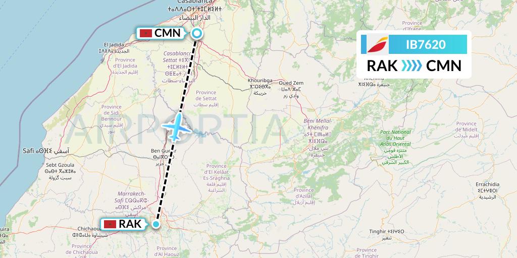 IB7620 Iberia Flight Map: Marrakesh to Casablanca