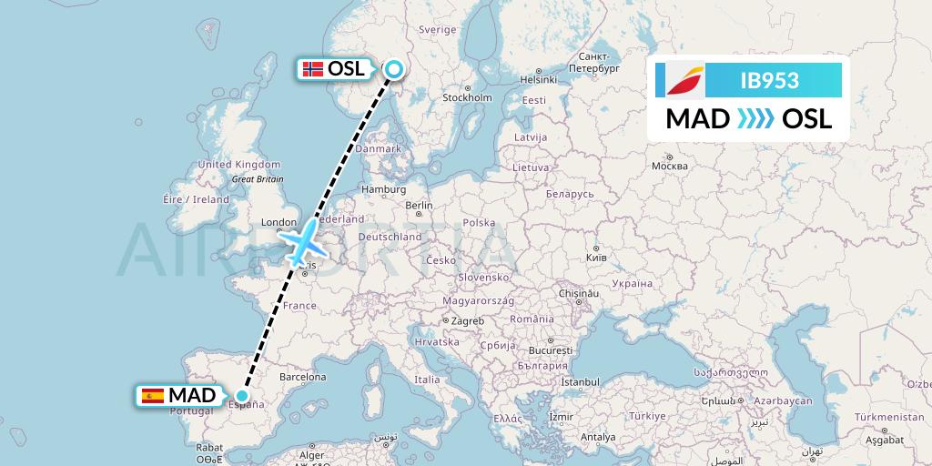 IB953 Iberia Flight Map: Madrid to Oslo