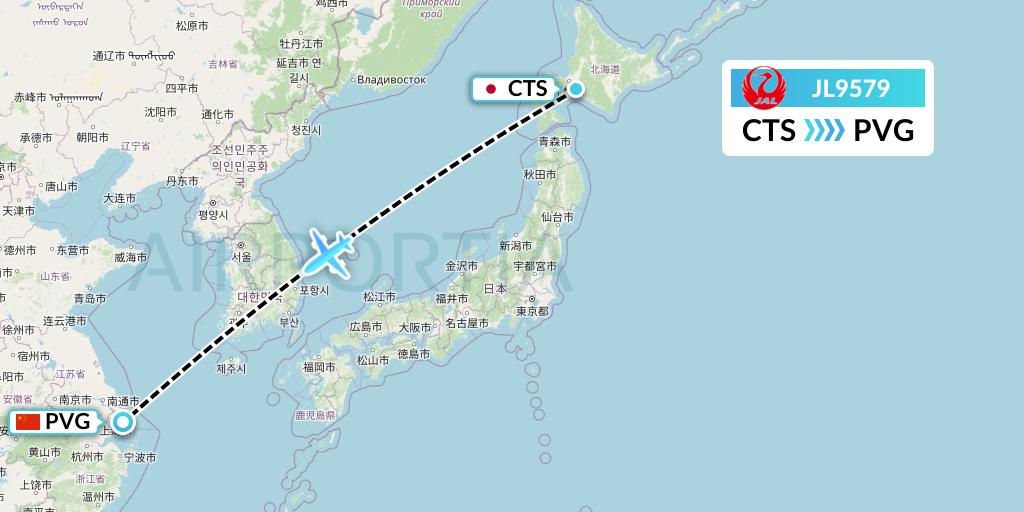 JL9579 Japan Airlines Flight Map: Sapporo to Shanghai