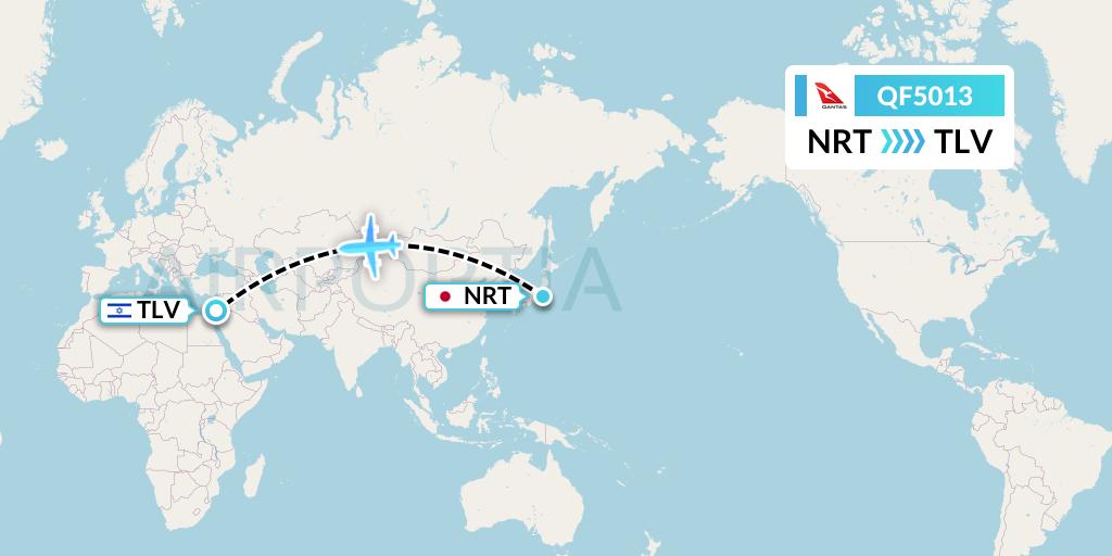 QF5013 Qantas Flight Map: Tokyo to Tel Aviv