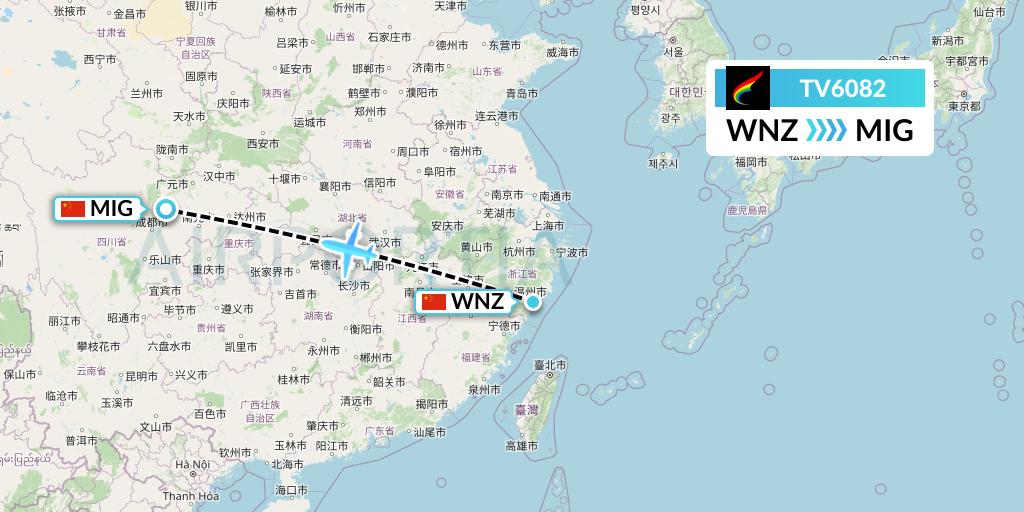 TV6082 Tibet Airlines Flight Map: Wenzhou to Mianyang