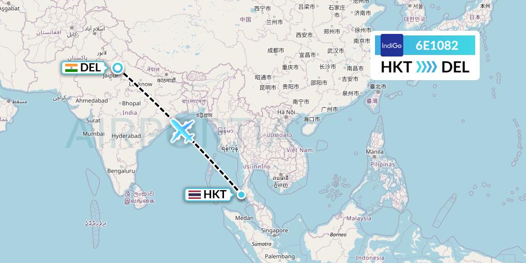 6E1082 IndiGo Airlines Flight Map: Phuket to Delhi