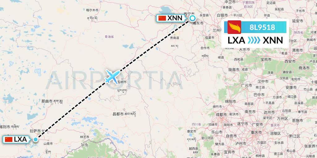 8L9518 Lucky Air Flight Map: Lhasa to Xining