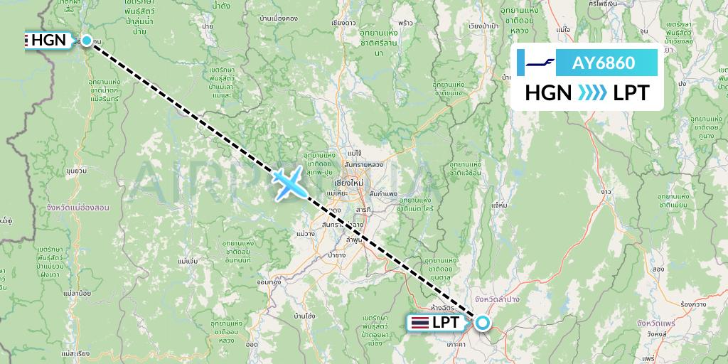 AY6860 Finnair Flight Map: Thailand to Lampang