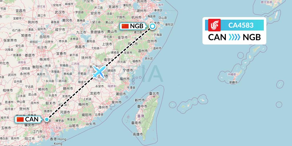 CA4583 Air China Flight Map: Guangzhou to Ningbo