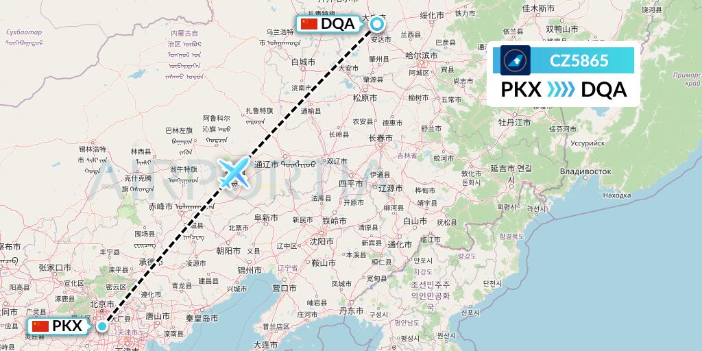 CZ5865 China Southern Airlines Flight Map: Beijing to Daqing