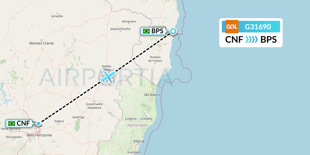 G31690 GOL Transportes Aeros Flight Map: Belo Horizonte to Porto Seguro