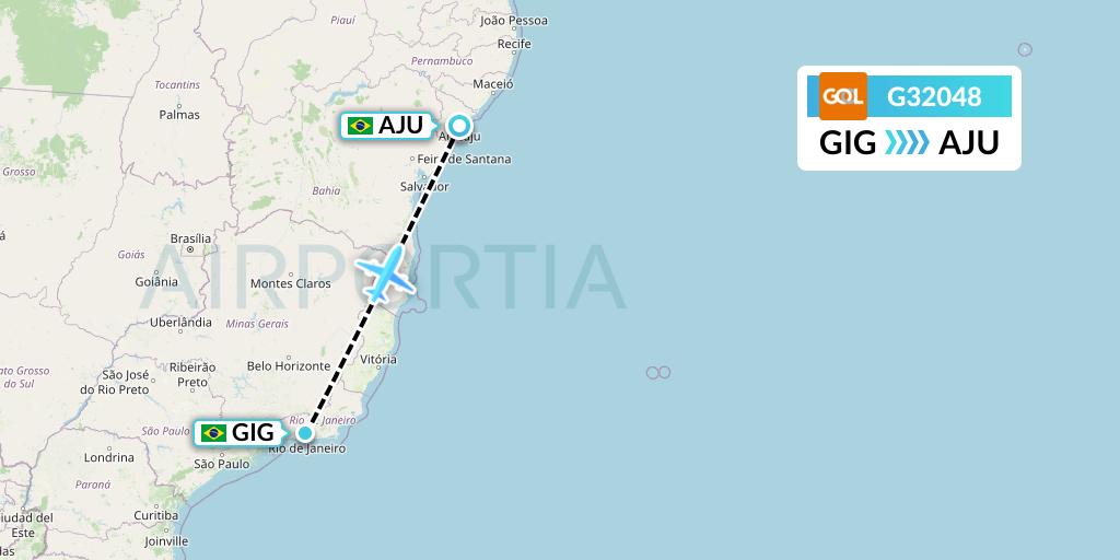 G32048 GOL Transportes Aeros Flight Map: Rio de Janeiro to Aracaju