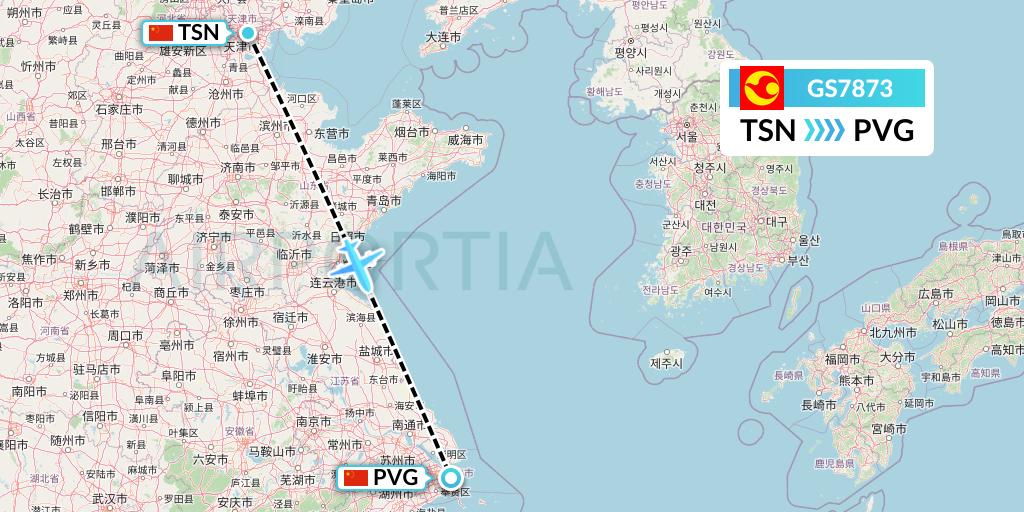 GS7873 Tianjin Airlines Flight Map: Tianjin to Shanghai