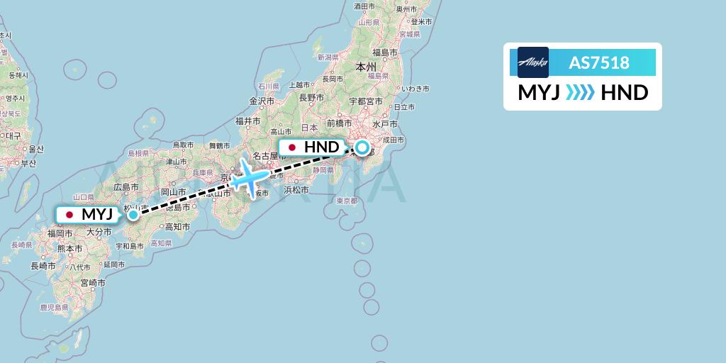 AS7518 Alaska Airlines Flight Map: Matsuyama to Tokyo