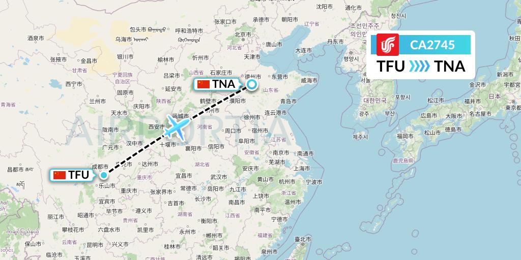 CA2745 Air China Flight Map: Chengdu to Jinan