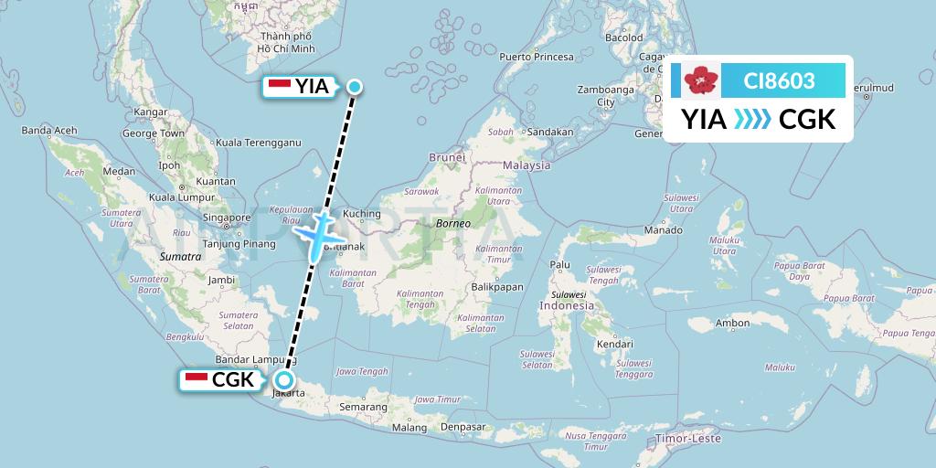 CI8603 China Airlines Flight Map: Yogyakarta to Jakarta