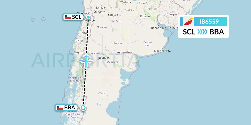IB6559 Iberia Flight Map: Santiago to Balmaceda
