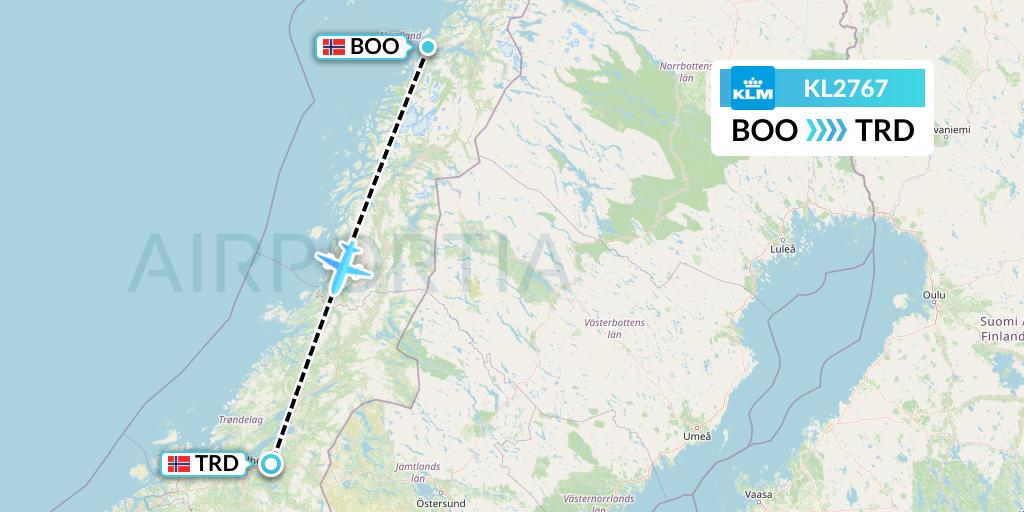 KL2767 KLM Flight Map: Bodo to Trondheim