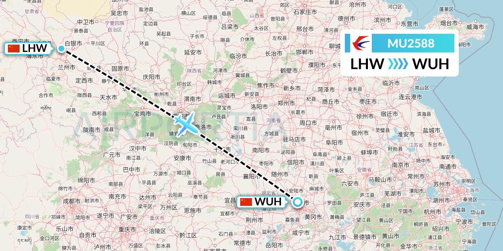 MU2588 China Eastern Airlines Flight Map: Lanzhou to Wuhan