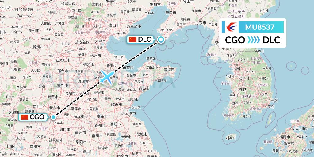 MU8537 China Eastern Airlines Flight Map: Zhengzhou to Dalian