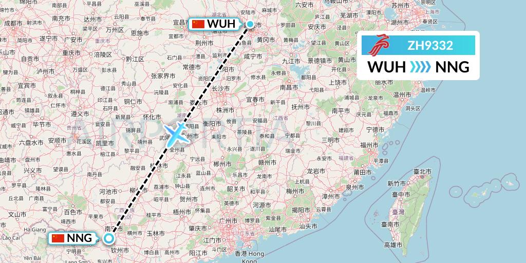ZH9332 Shenzhen Airlines Flight Map: Wuhan to Nanning