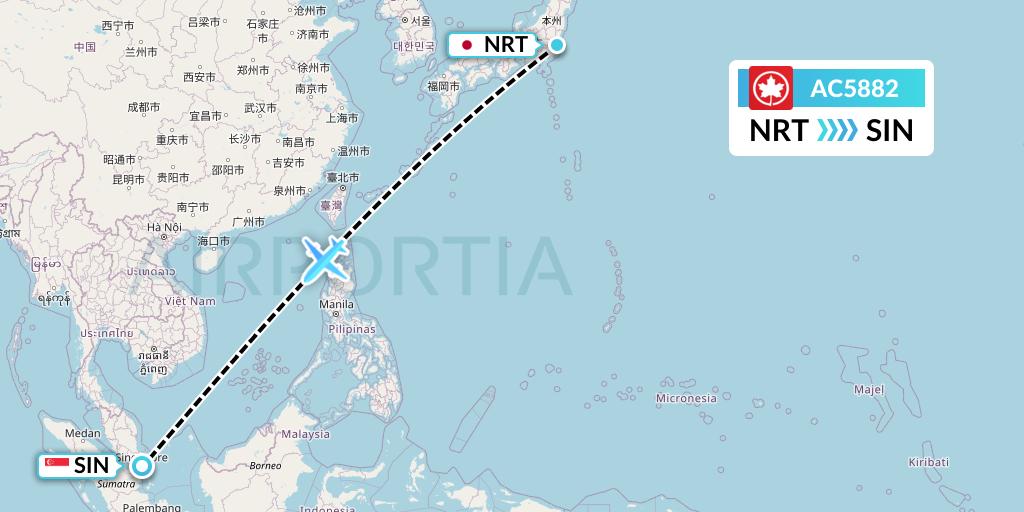 AC5882 Air Canada Flight Map: Tokyo to Singapore