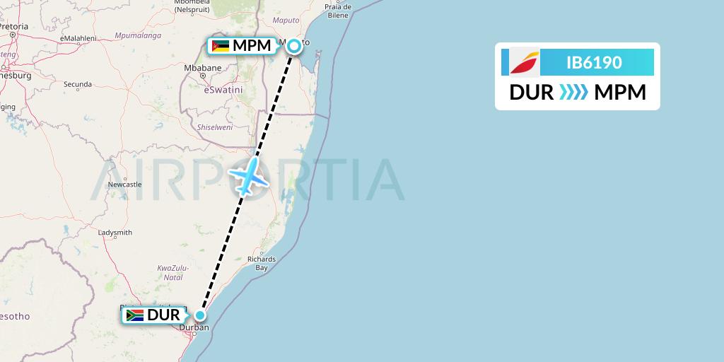 IB6190 Iberia Flight Map: Durban to Maputo