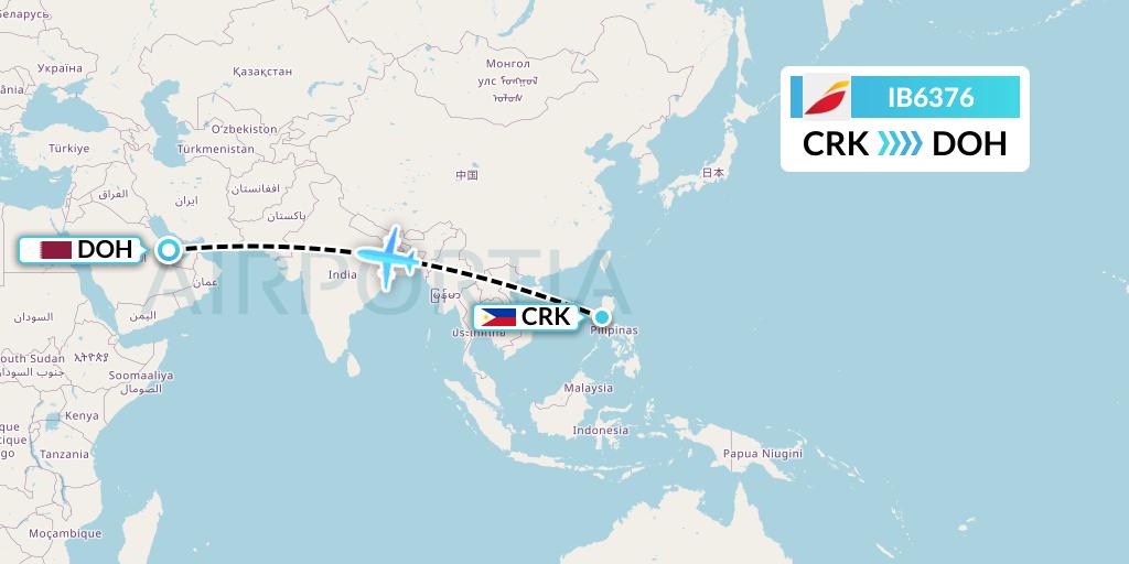 IB6376 Iberia Flight Map: Angeles City to Doha