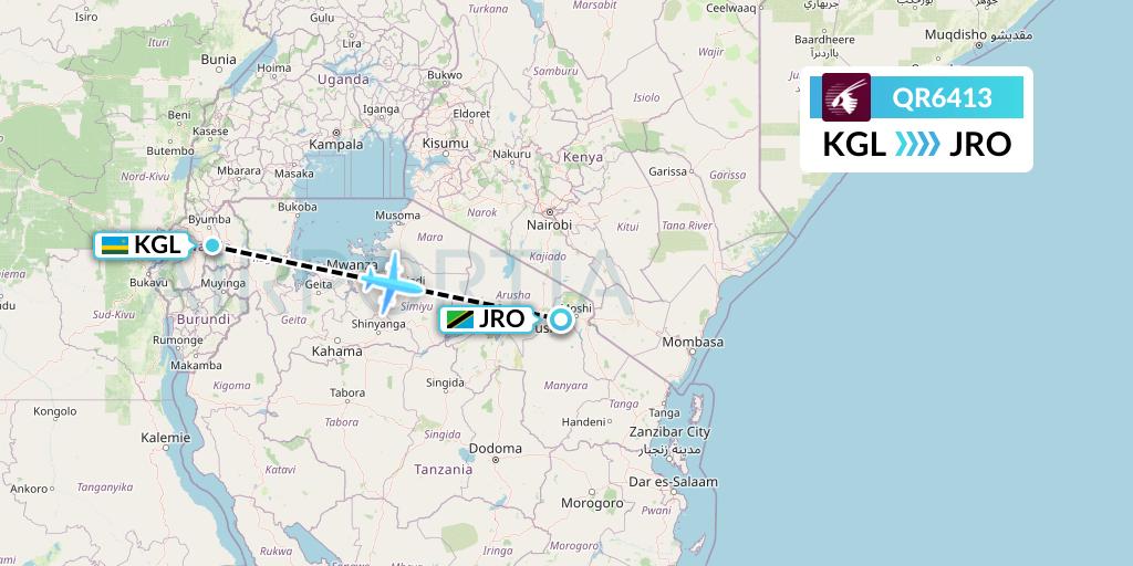 QR6413 Qatar Airways Flight Map: Kigali to Kilimanjaro