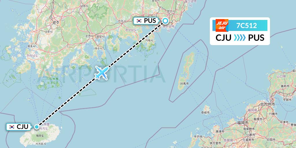 7C512 Jeju Air Flight Map: Jeju to Busan