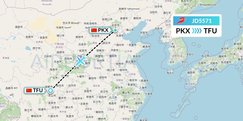 JD5571 Capital Airlines Flight Map: Beijing to Chengdu