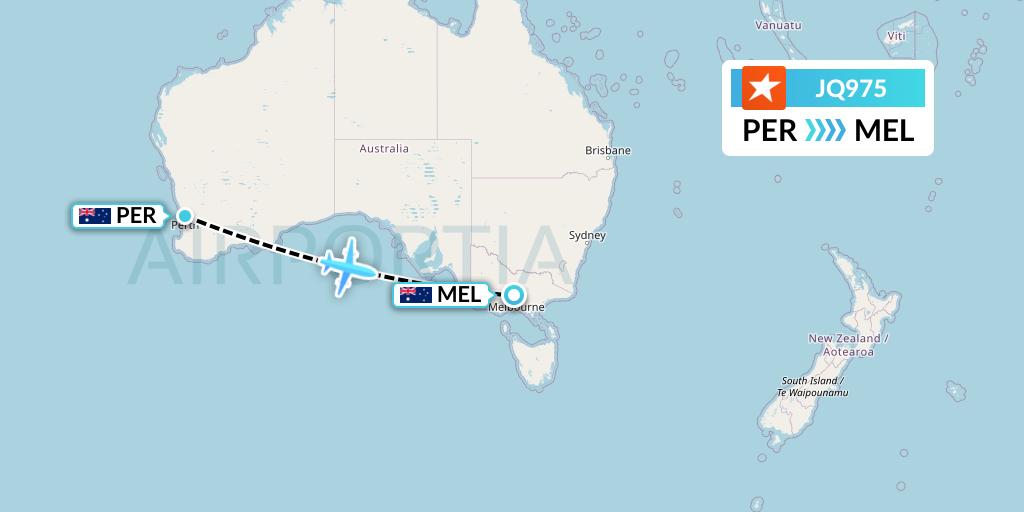 JQ975 Jetstar Airways Flight Map: Perth to Melbourne
