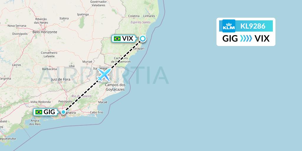 KL9286 KLM Flight Map: Rio de Janeiro to Vitoria