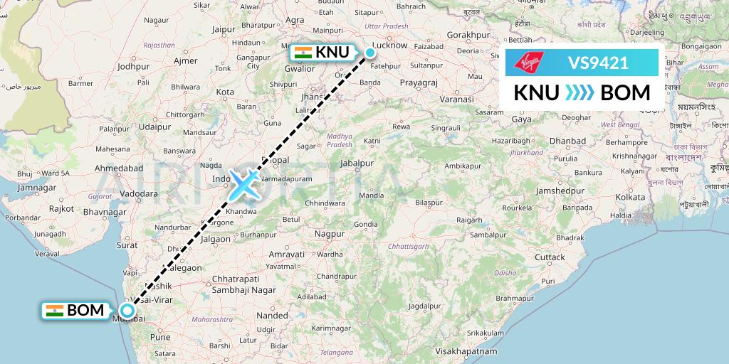 VS9421 Virgin Atlantic Airways Flight Map: India to Mumbai
